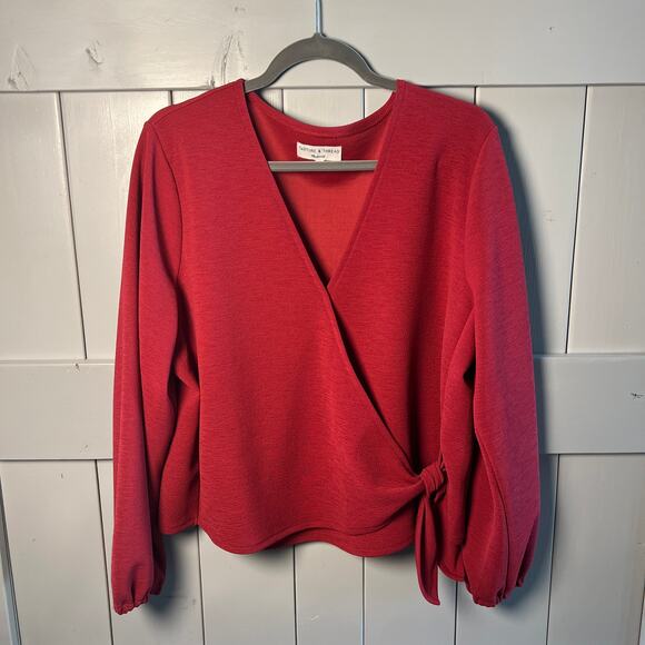 Madewell Texture and Thread Faux Wrap Top in Cranberry Color Size XXL - Picture 1 of 7